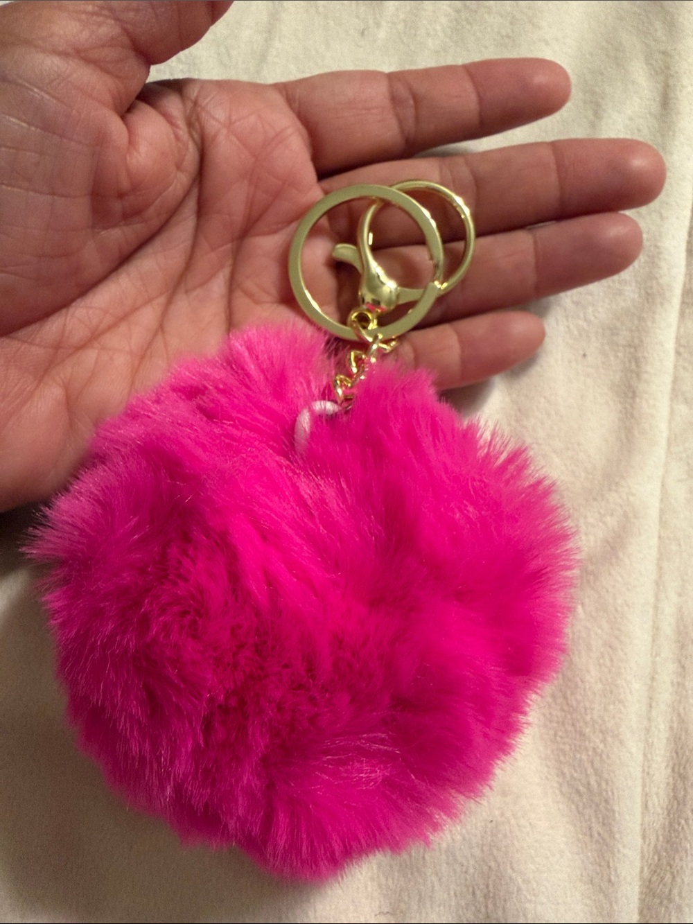 Faux Fur Pom-Pom Keychain - Hot Pink